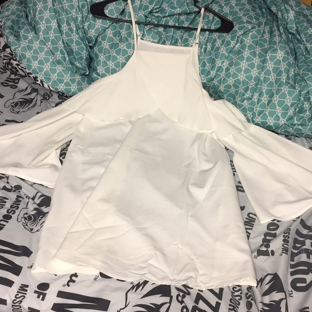 White, off the shoulder, long sleeved dress!